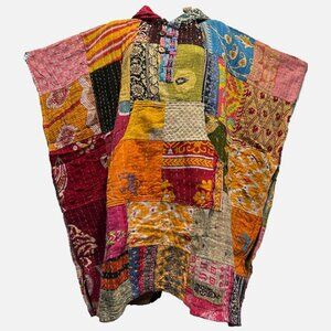 Nwt FUNKY STUFF hippie patch kantha cotton JACKET COAT PONCHO O/S fits XL 1X 2X